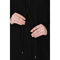 Zipper Front open pleated abaya with lace work- Black
